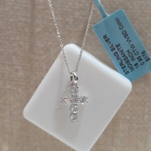 Silver Cross  Moissanite Pendant Necklace